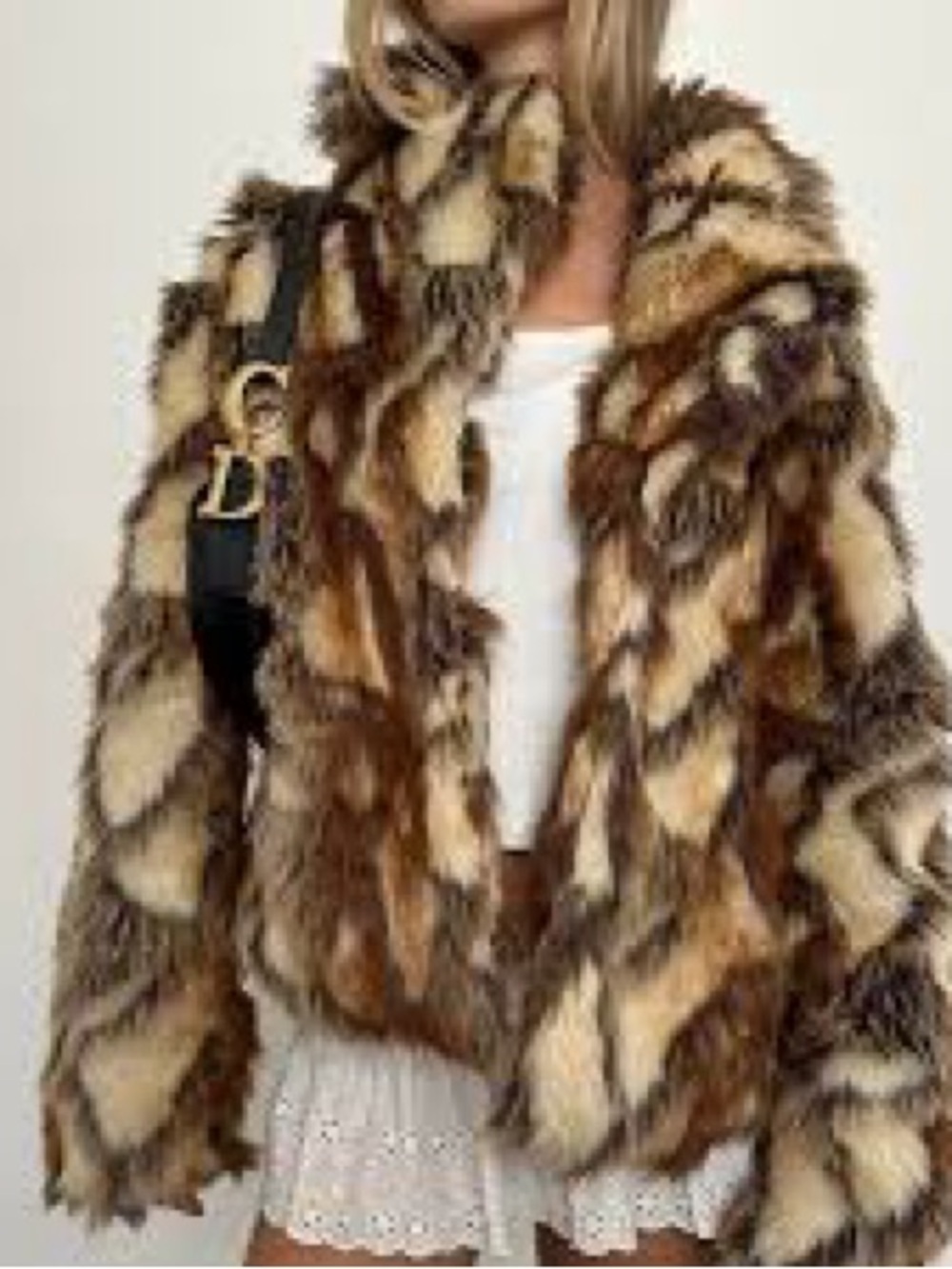 River Island Faux Fur Teddy Jacket in Brown and Tan